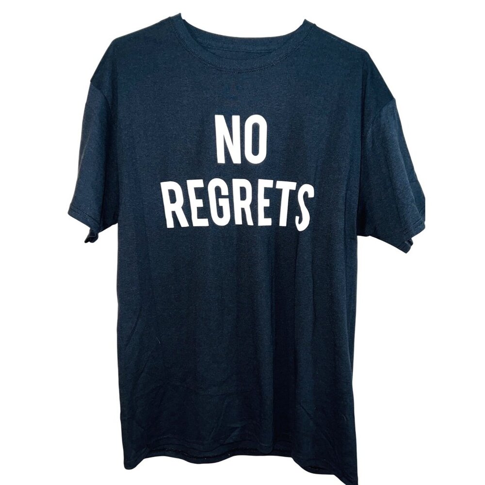 No Regrets Black T-Shirt Large Cotton/Polyester Blend - Picture 1 of 3